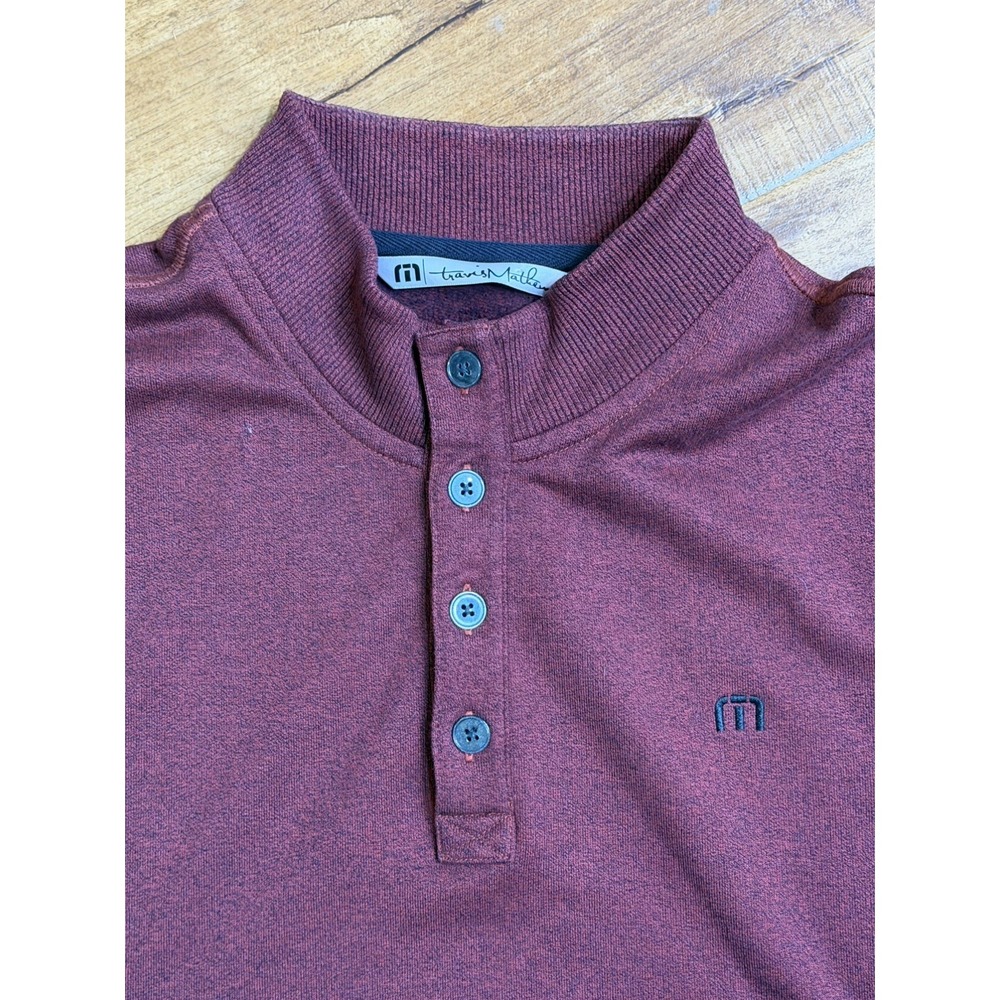 Men's Travis Mathew Sweater 1/4 Button Up Pullover Burgundy Size: 2XL - Picture 2 of 12